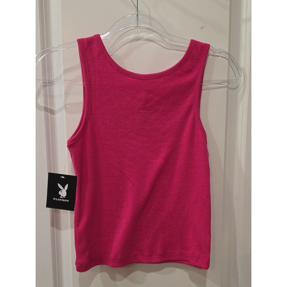 PLAYBOY Rhinestone Logo Ribbed Tank Top - Picture 5 of 5
